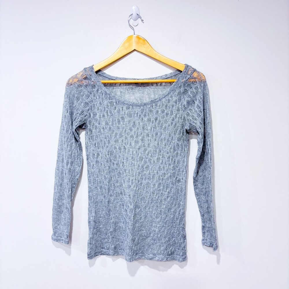 SMART SET Grey‎ Lightweight Knit Top Sheer Long Sleeve Sweater | Small *